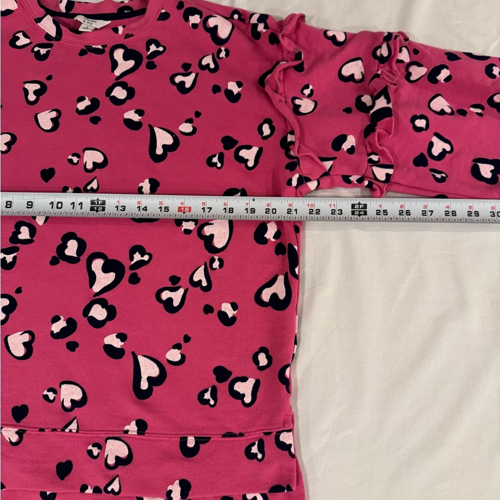 Crown & Ivy Pink Heart Leopard Print Ruffle Sweatshirt Small Cozy - Picture 3 of 8